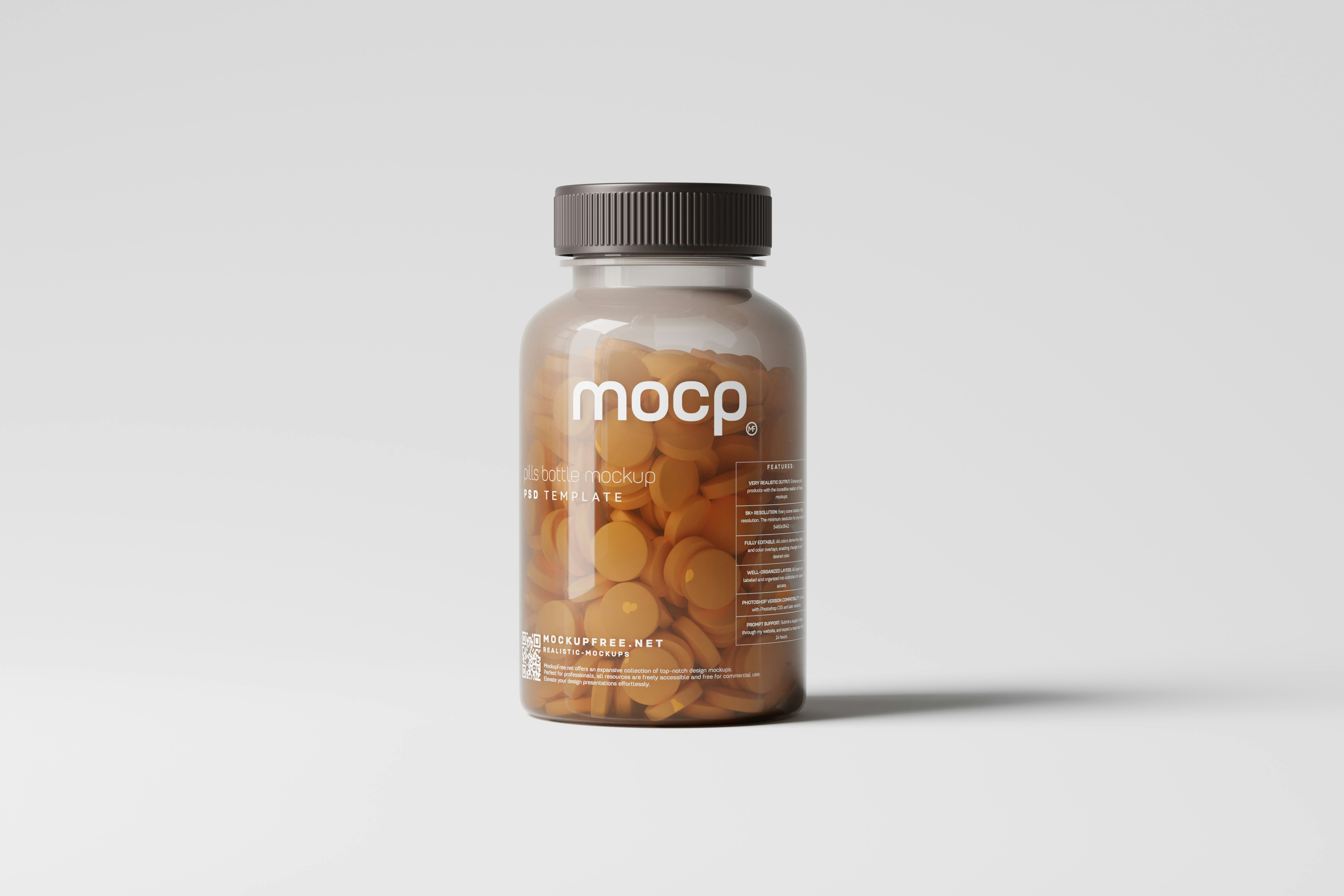 Semi Transparent Pills Bottle Mockups, A set of semi transparent plastic medicine pills bottle mockups. download this mockup for free from MockupFree - https://mockupfree.net
